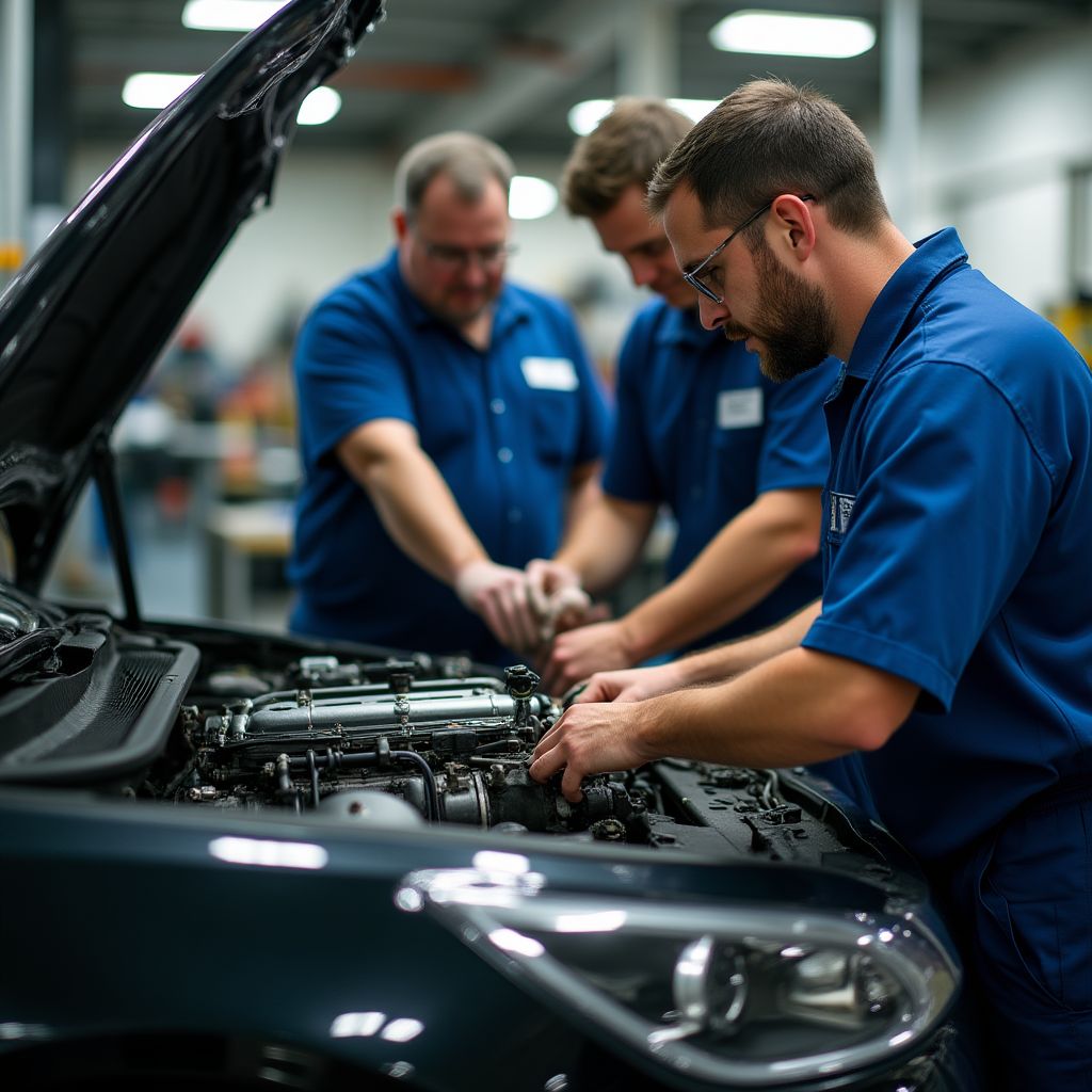 Mechanici při opravě motoru